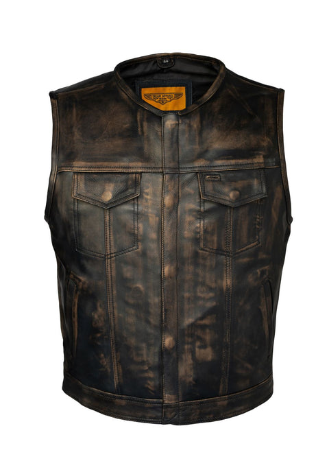 Men's Distressed Brown Leather Motorcycle Club Vest