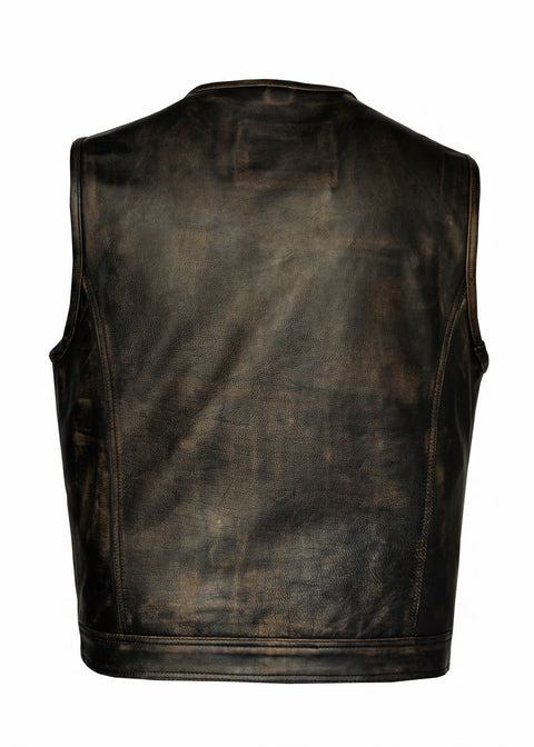 Men's Distressed Brown Leather Motorcycle Club Vest