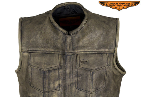 Dream Apparel Men's Distressed Brown Leather Motorcycle Club Vest