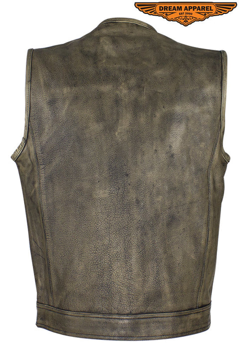 Dream Apparel Men's Distressed Brown Leather Motorcycle Club Vest