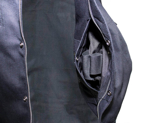 Men's Black Denim Gun Pocket Club Vest, Conceal Carry Gun Pockets