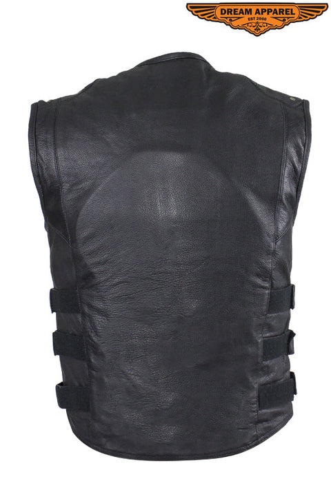 Mens Genuine Leather Replica Swat Vest With Gun Pocket