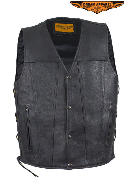 Men's Leather Vest with Gun Pockets & Side Laces