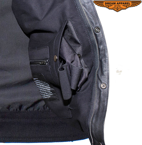 Mens Black Denim Biker Vest With Leather Trims & Front Zip Up