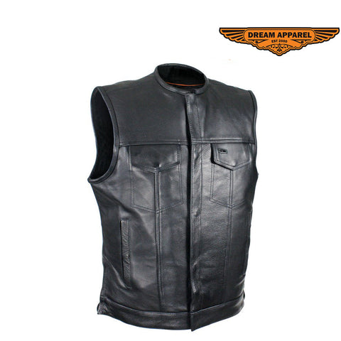 Dream Apparel Split Cowhide Leather Vest With Conceal Carry Pockets