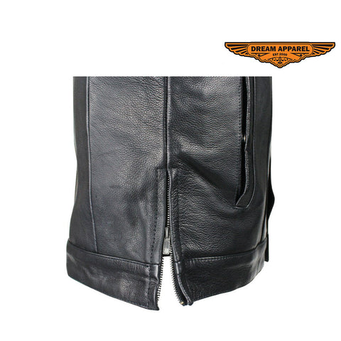 Dream Apparel Split Cowhide Leather Vest With Conceal Carry Pockets