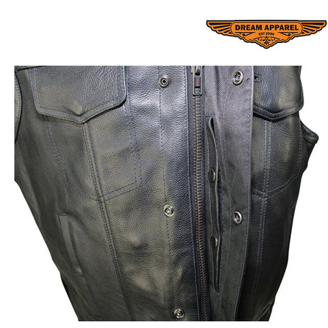 Dream Apparel Split Cowhide Leather Vest With Conceal Carry Pockets