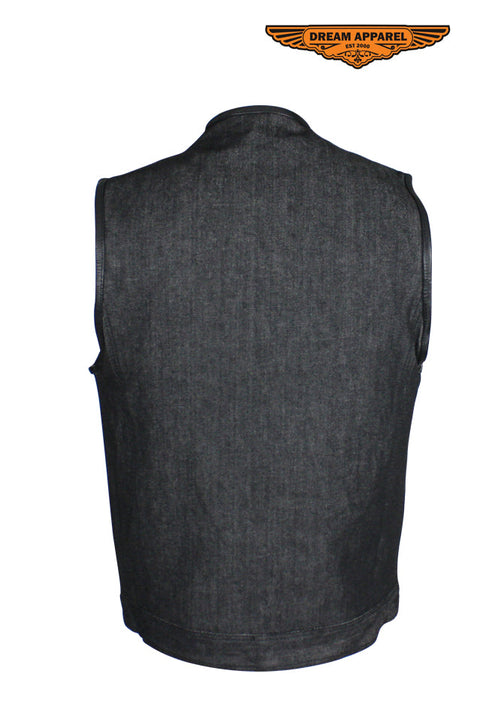 Men's Black Denim Club Vest W/ Gun Pockets