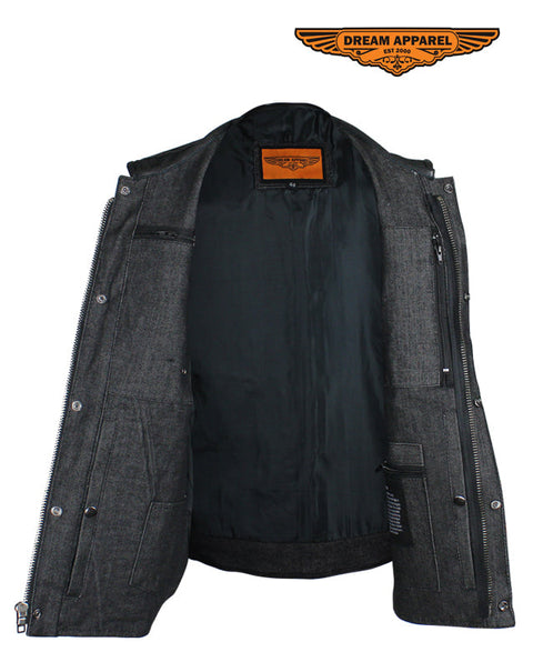 Men's Black Denim Club Vest W/ Gun Pockets