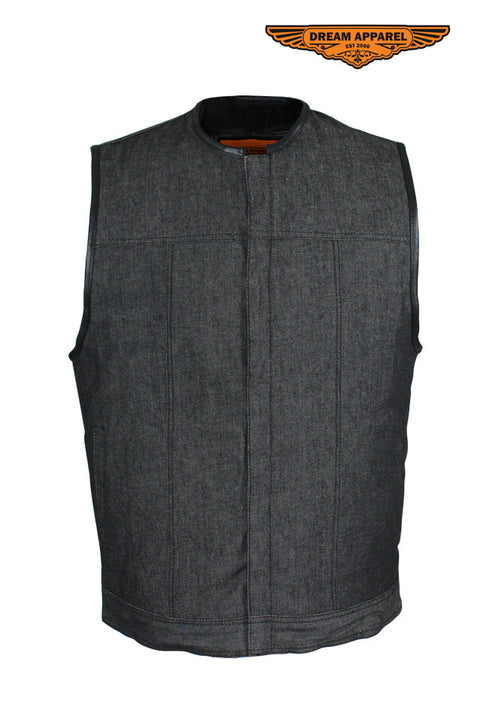 Men's Black Denim Motorcycle Club Vest