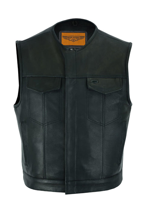 Mens Club Vest Low Cut - Mens Leather Motorcycle Club Vest® Conceal Gun Pockets