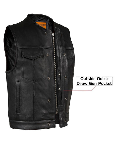 Mens Club Vest Low Cut - Mens Leather Motorcycle Club Vest® Conceal Gun Pockets