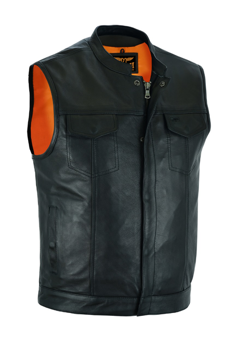 Dream Apparel Club Vest Gun Pockets, Front Zipper,Concealed Snaps,Premium Naked Cowhide Leather