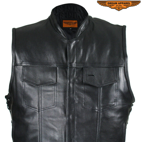 Men's Leather Conceal Carry Pocket Vest with Side Laces