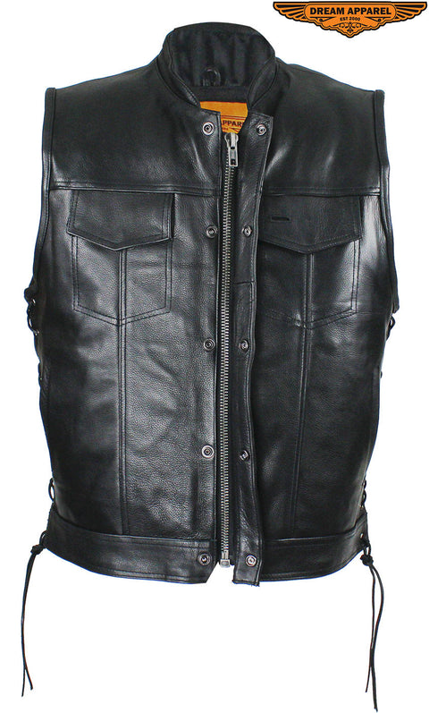 Men's Leather Conceal Carry Pocket Vest with Side Laces