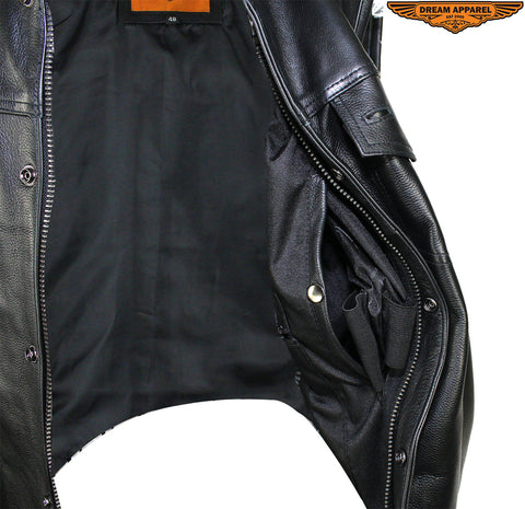 Men's Leather Conceal Carry Pocket Vest with Side Laces