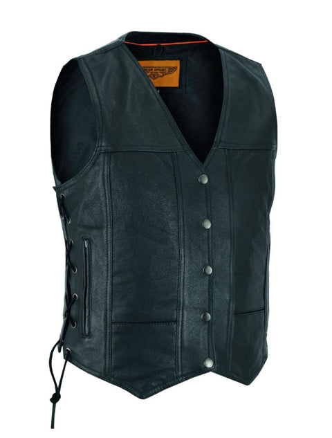 Womens Cowhide Leather Motorcycle 7 Pockets Vest with Conceal Carry Pockets