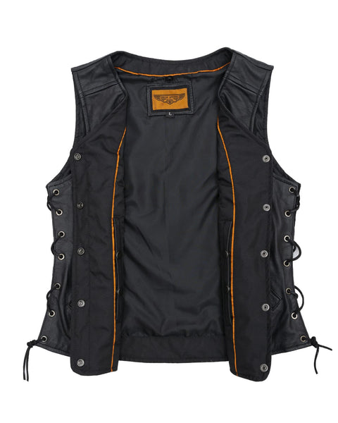 Womens Leather Vest With Gun Pockets & Side Laces