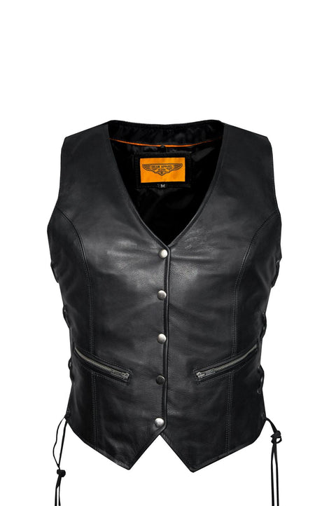 Leather naked Cowhide Vest for Ladies W/ Laces