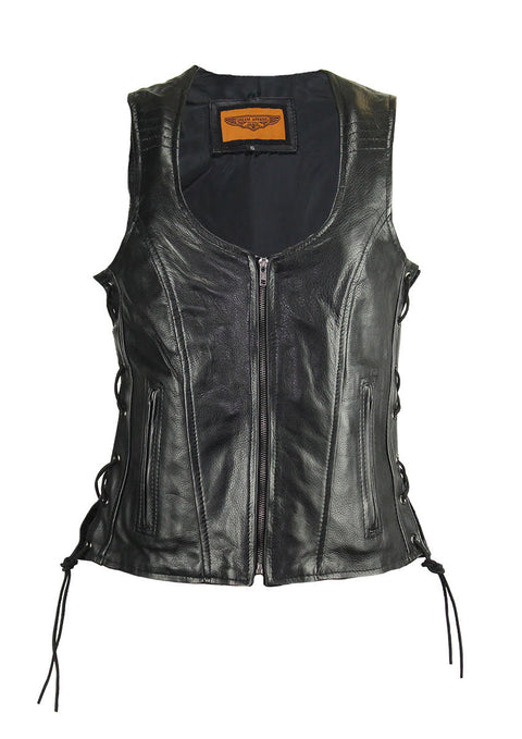 Women's Motorcycle Black Naked Cowhide Leather Vest