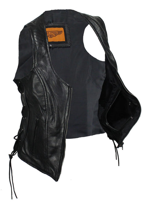 Women's Motorcycle Black Naked Cowhide Leather Vest