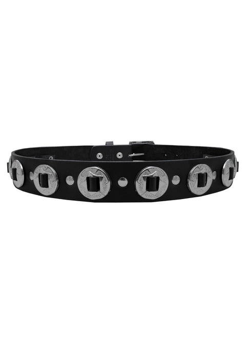 Dream Apparel Black Motorcycle Leather Belt With Conchos