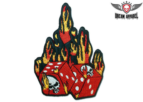 Skull Dice With Flames Motorcycle Patch