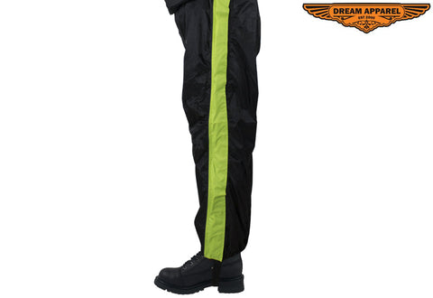 Two-Piece Black & Fluorescent Rain Suit With Zippered Side Seams