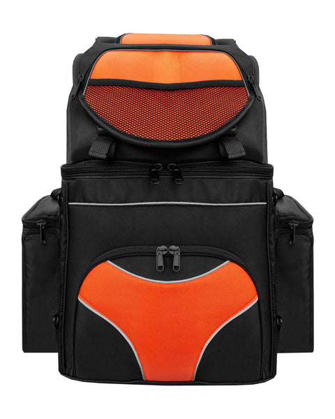 Dream Apparel Black and Orange Back Seat Sissybar Bag With reflective piping