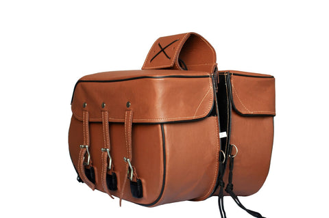 Genuine Premium Naked Brown Leather Concealed Carry Motorcycle Saddlebags