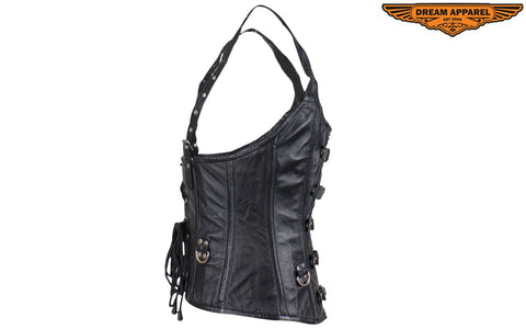 Women's Lambskin Leather Corset with Buckles