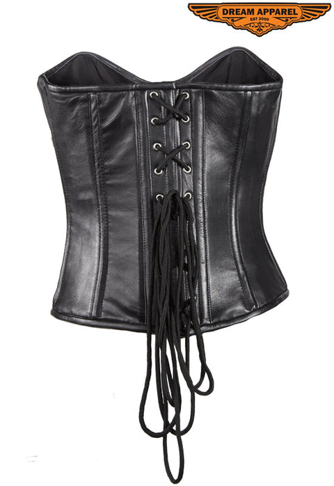 Women's Strapless Lamb Leather Corset With Zipper, Buckle & Lace