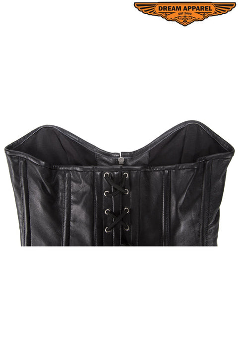 Women's Strapless Lamb Leather Corset With Zipper, Buckle & Lace