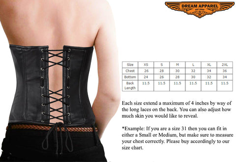 Women's Strapless Lamb Leather Corset With Zipper, Buckle & Lace