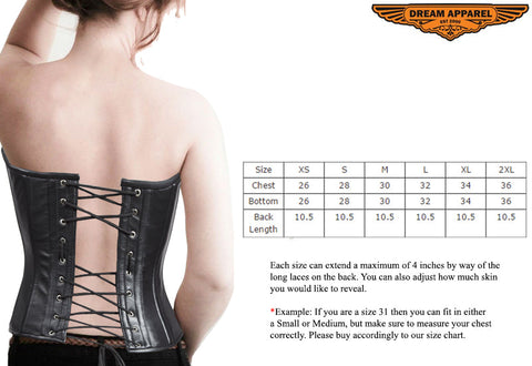 Womens Strapless Lamb Leather Corset With Metal Busks & Grommets