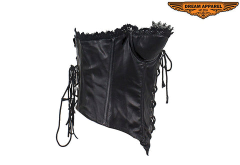 Women's Black Leather and Lace Corset