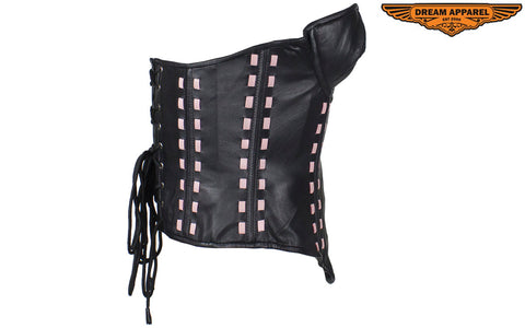 Women's Black Leather Corset with Bra Cups