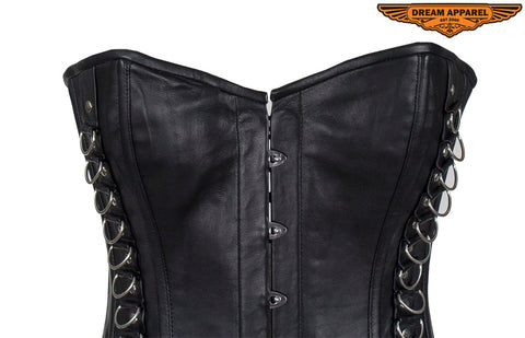 Women's Black Leather Corset with Pin Front Closure