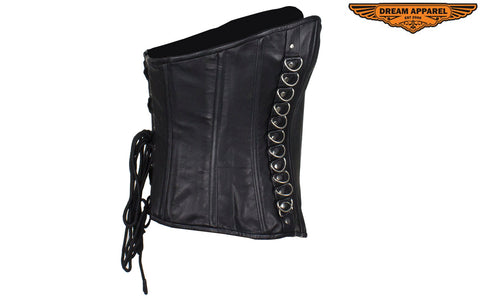 Women's Black Leather Corset with Pin Front Closure