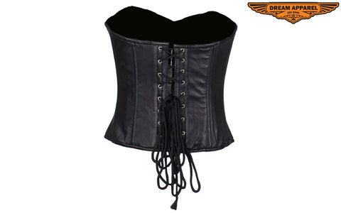 Women's Black Leather Corset with Pin Front Closure