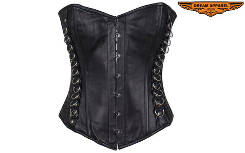 Women's Black Leather Corset with Pin Front Closure