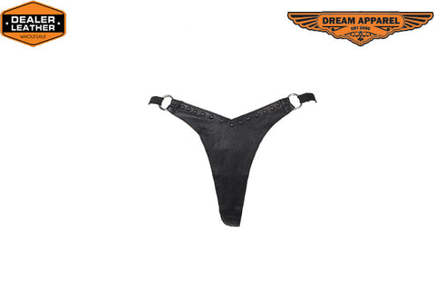 Womens Black Leather Thong