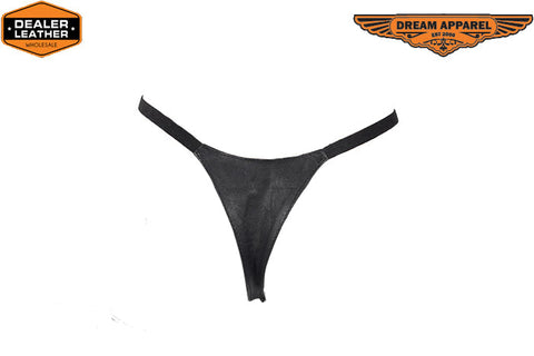 Womens Black Leather Thong