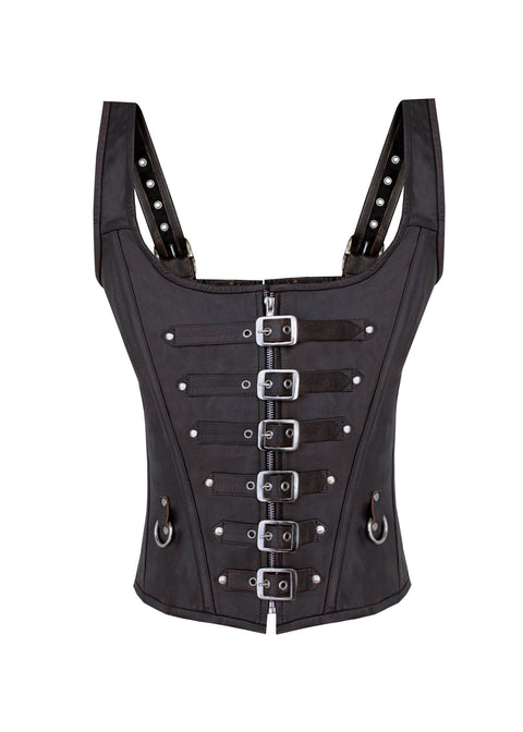 Dream Apparel Leather Ladies Bustier Top Brown