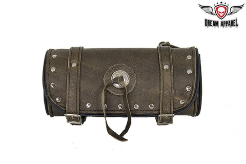 Dream Apparel Studded Brown Leather Motorcycle Tool Bag