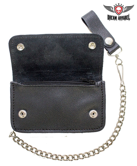 Black Naked Cowhide Leather Winged V-Twin Engine Multi-Pocket Wallet