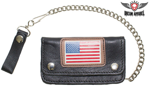 Leather Chain Wallet W/ USA Flag